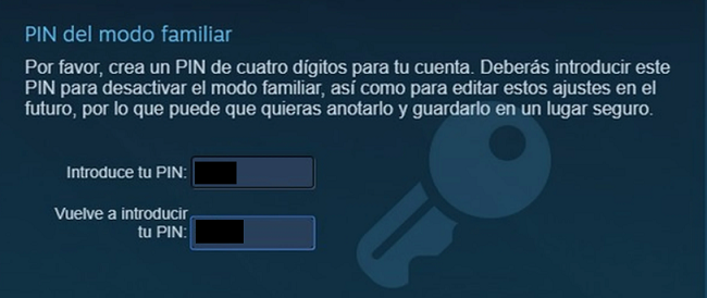 Pin del modo familiar Steam