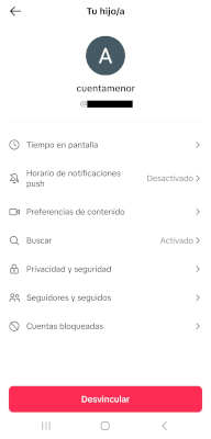 Cuenta de menor en TikTok