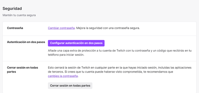 Opciones de seguridad Twitch