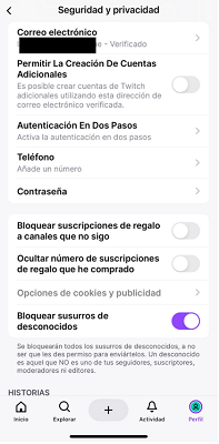 Configuración app móvil Twitch