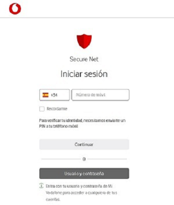 Inicio de sesión en un nuevo dispositivo Vodafone Secure Net