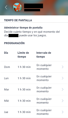 Tiempo en pantalla y programación XBOX