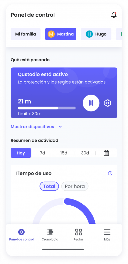 Escritorio de móvil Qustodio