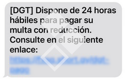  En la imagen se representa un mensaje de texto de la DGT que informa de que [DGT] Dispone de 24 horas hábiles para pagar su multa con reducción. Consulte en el siguiente enlace: [URL]