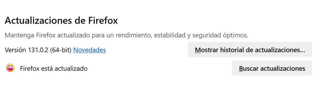 En la imagen se muestra la ventana a la cual se llega por otra ruta alternativa para comprobar si tu navegador Mozilla Firefox está actualizado o no a su última versión.