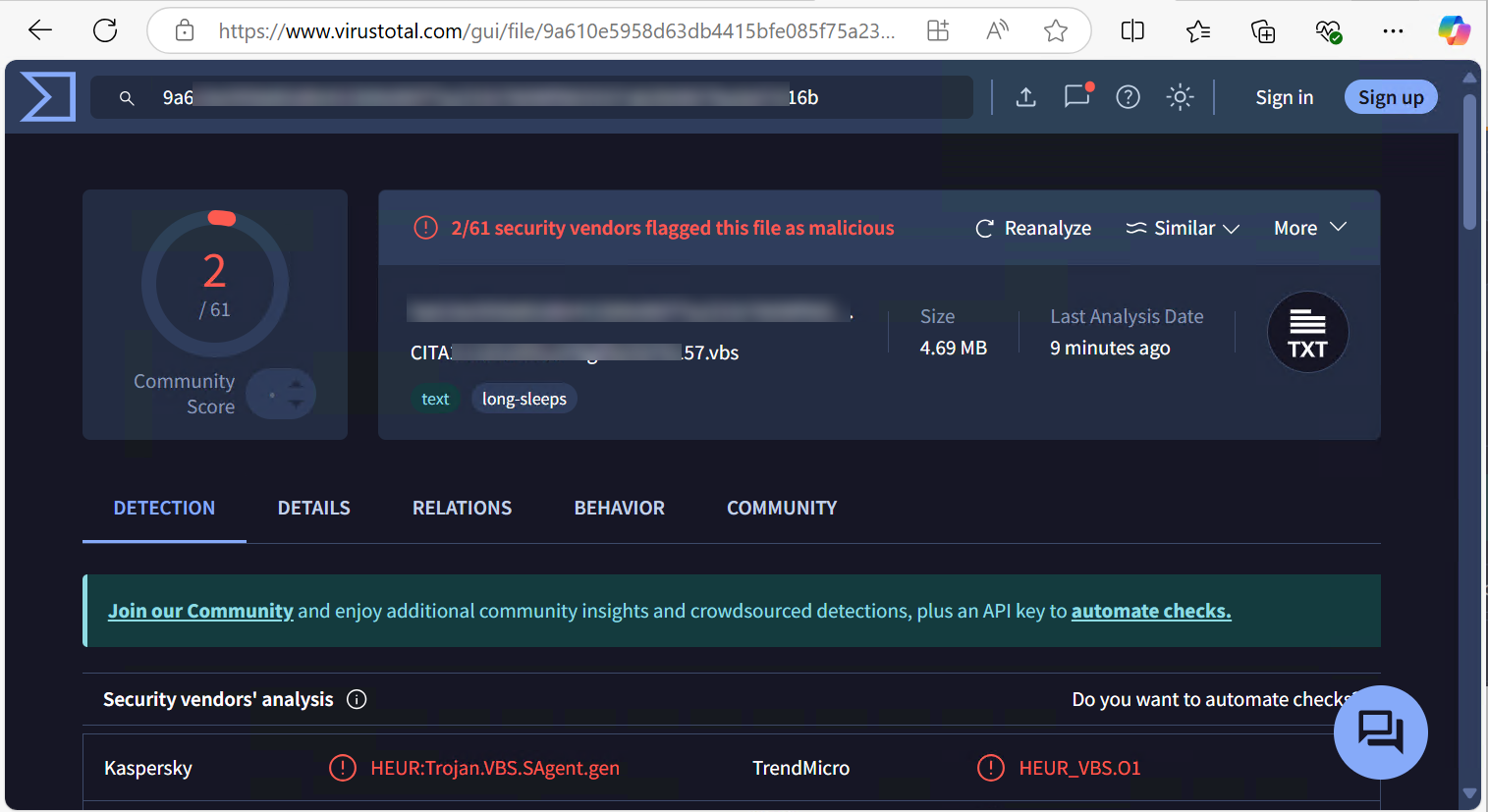 En la imagen se muestra un análisis de la plataforma antivirus VirusTotal donde se indica que el archivo analizado es un malware, concretamente un Troyano, el cuál nos robará información de nuestro dispositivo si nos infecta.