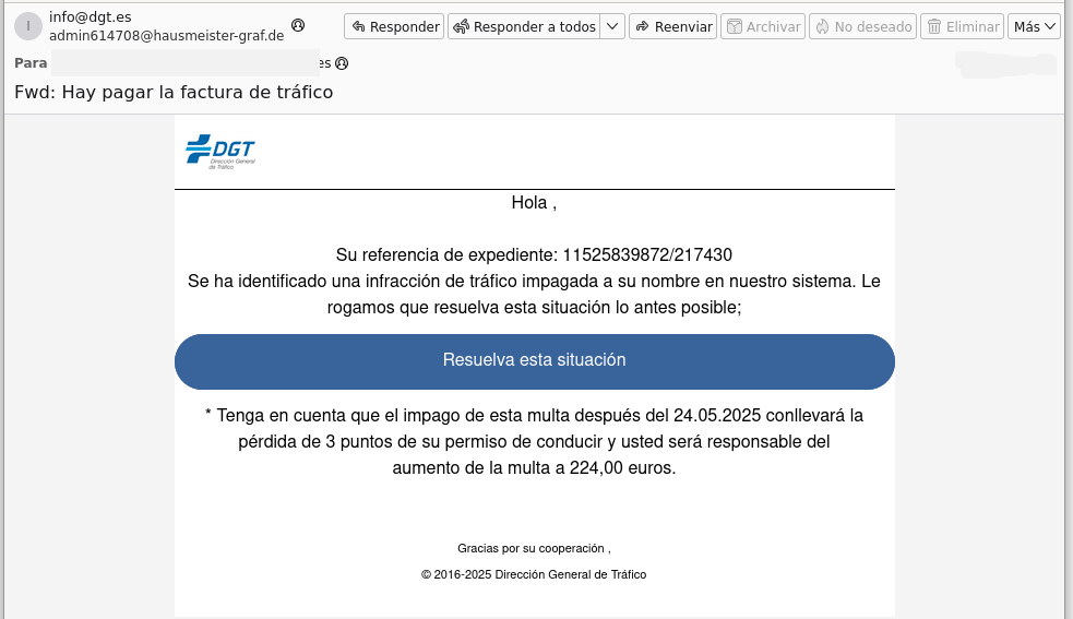 En la imagen se muestra otro posible ejemplo de phishing