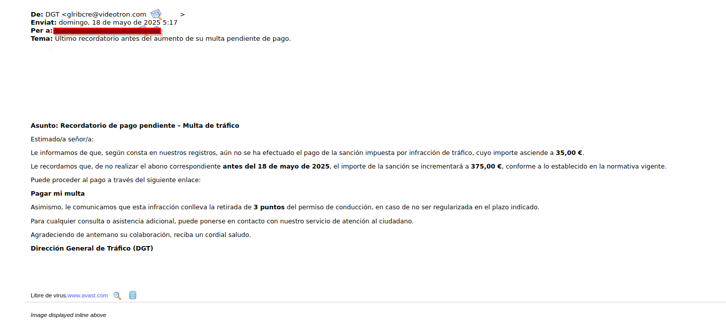 En la imagen se muestra otro posible ejemplo de phishing