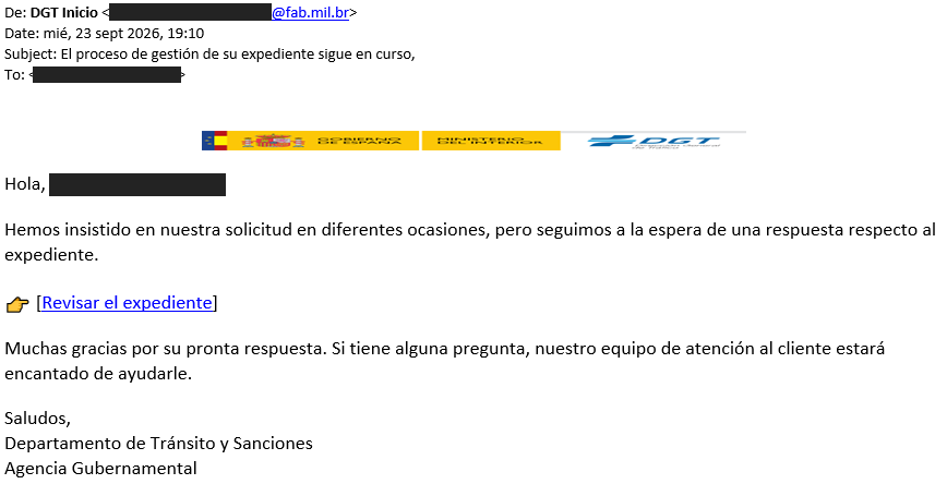 Primer ejemplo de correo electrónico fraudulento