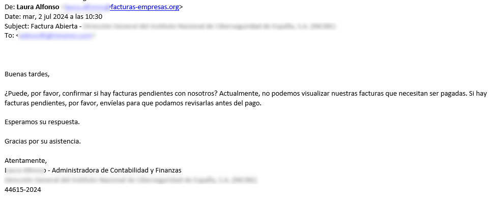 Imagen 
 de correo fraude para solicitud de factura