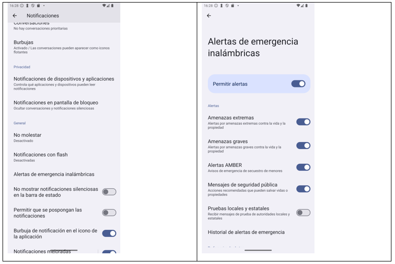 Captura pantalla configuración alertas