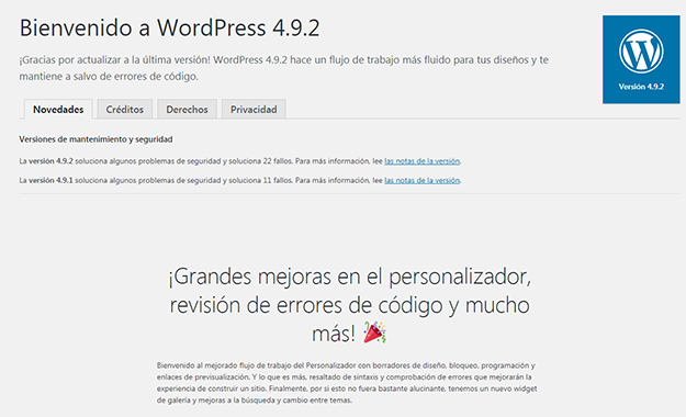 Bienvenido a WordPress 4.9.2