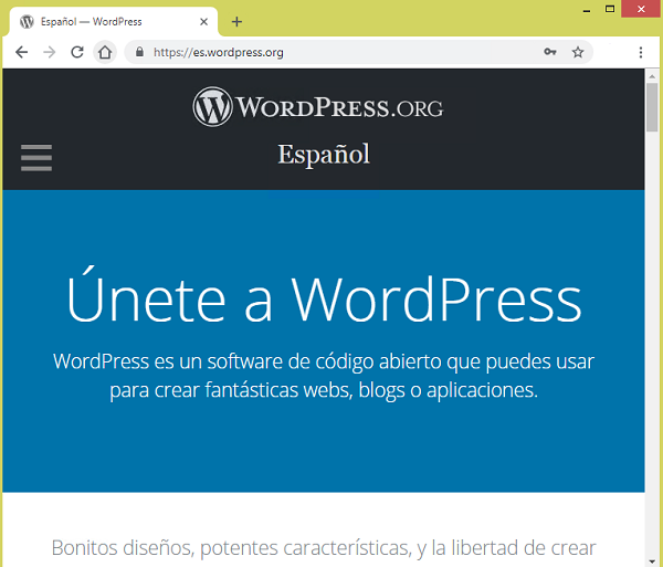 Página web legítima de WordPress
