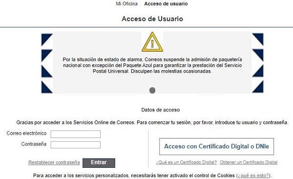 Página web de tipo phishing que suplanta a Correos.