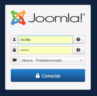 Imagen que muestra el registro de entrada al backend de Joomla!