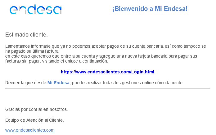 Nueva campaña de phishing con facturas falsas de Endesa 