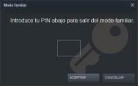 Petición del código para salir del modo familiar