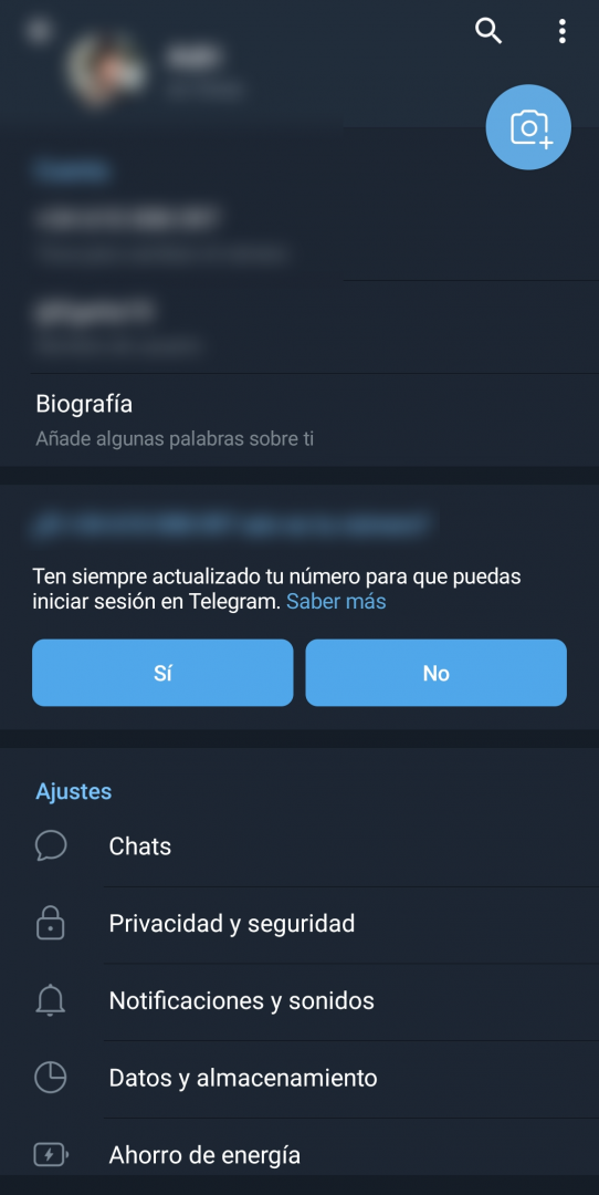 Configurar doble factor en Telegram