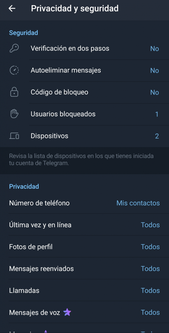 Configurar doble factor en Telegram