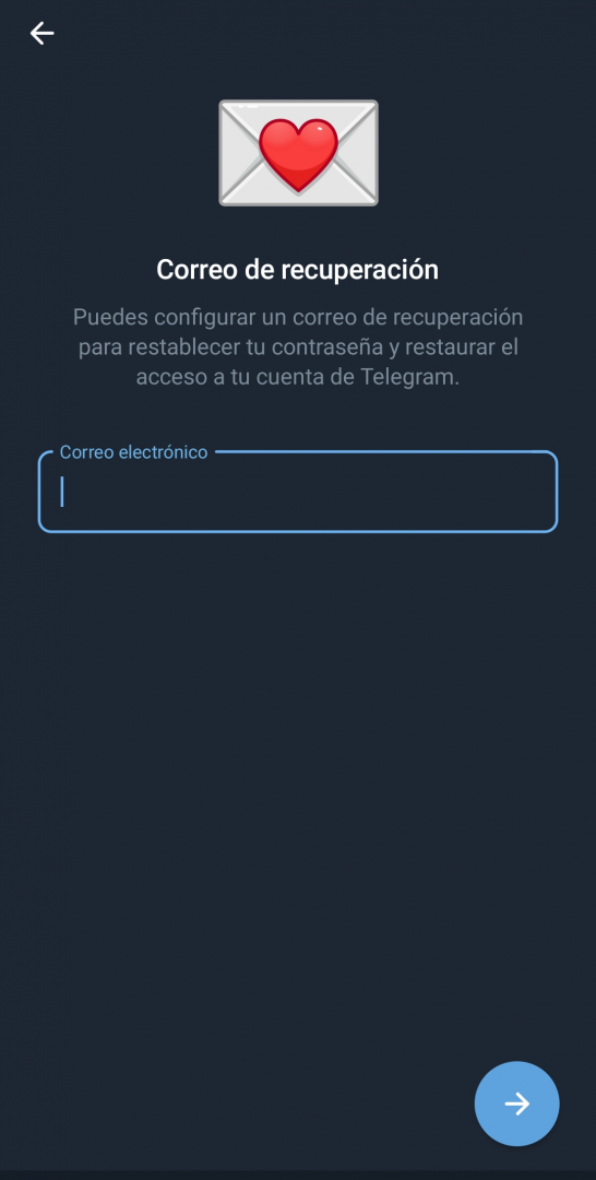 Configurar doble factor en Telegram