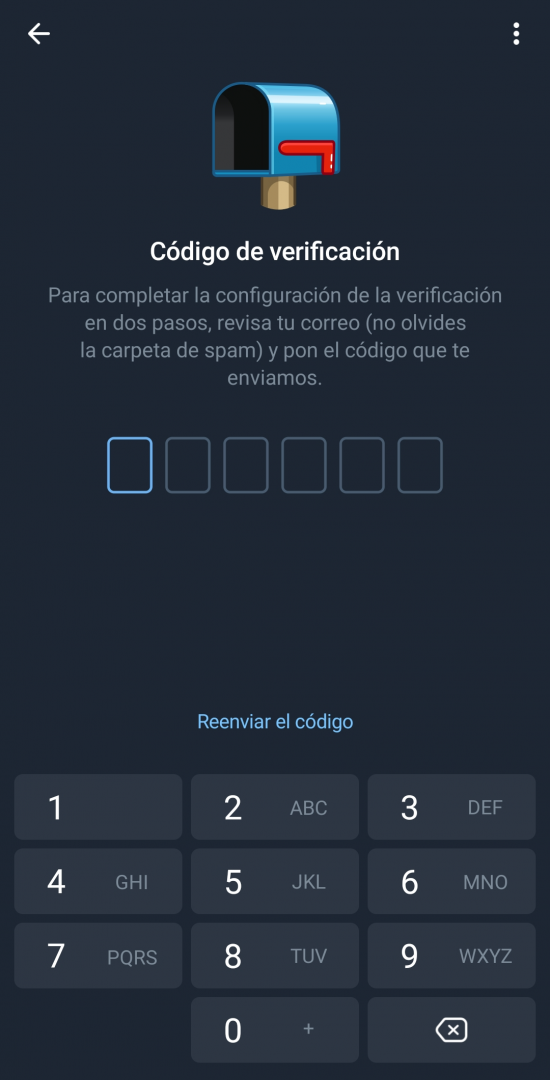 Configurar doble factor en Telegram