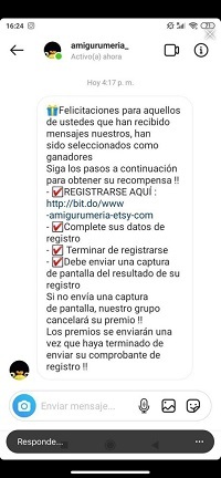 Mensaje suplantando en Instagram