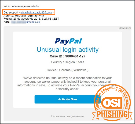 Email phishing PayPal