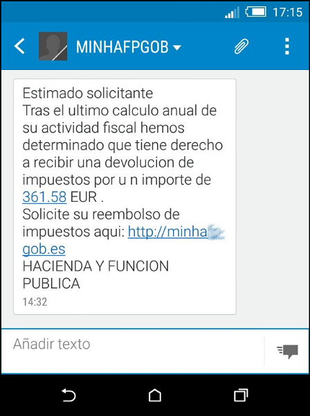 SMS phishing Agencia Tributaria